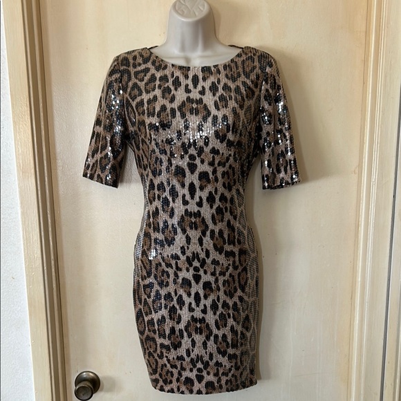 En Crème leopard print sequin dress size M - Picture 1 of 10